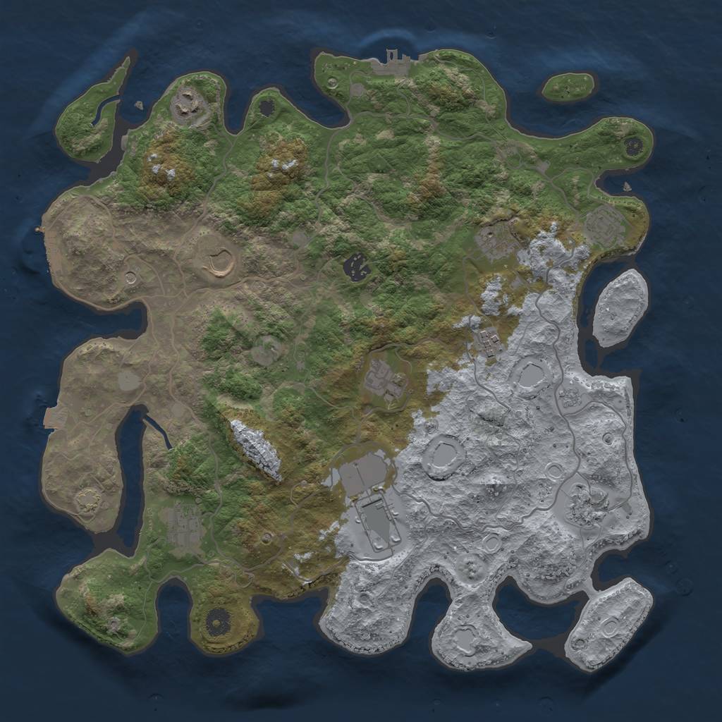 Rust Map: Procedural Map, Size: 4000, Seed: 850312943, 18 Monuments