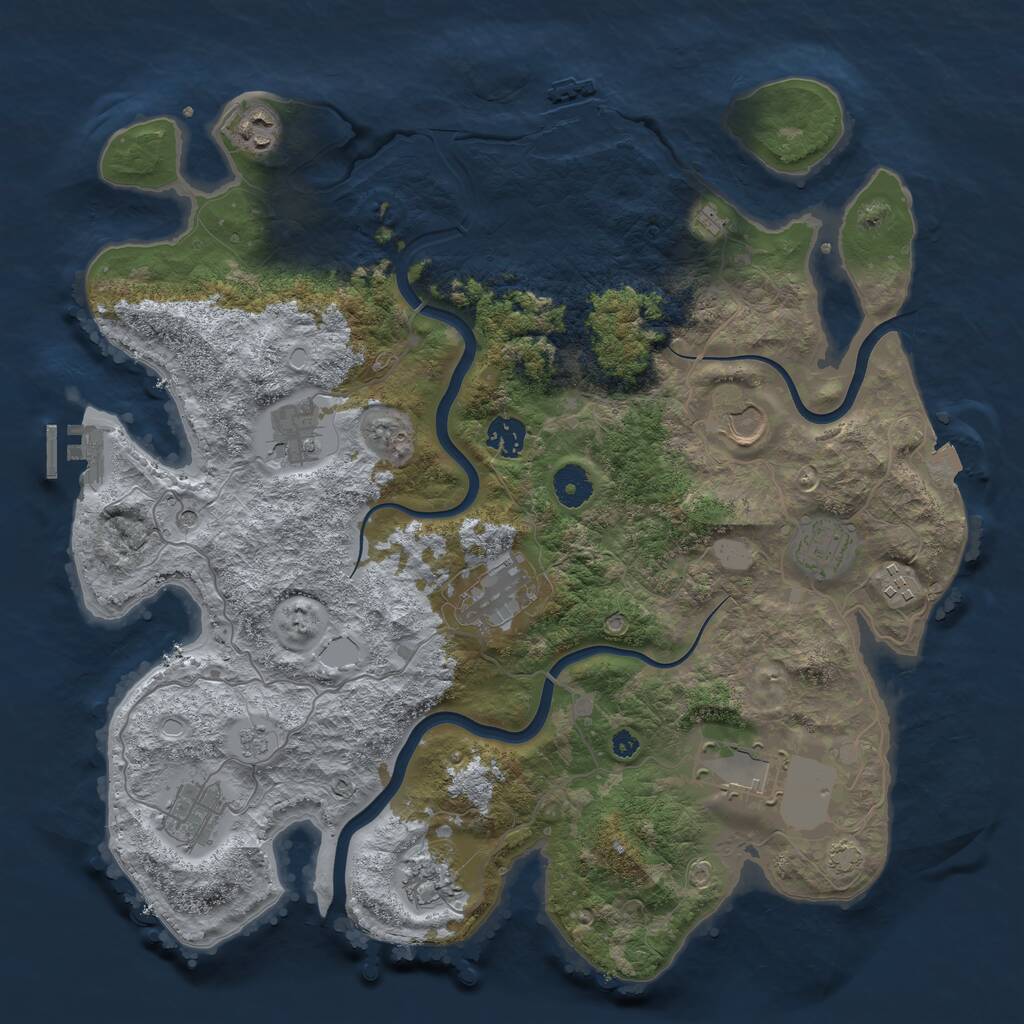 Rust Map: Procedural Map, Size: 3850, Seed: 44772359, 16 Monuments