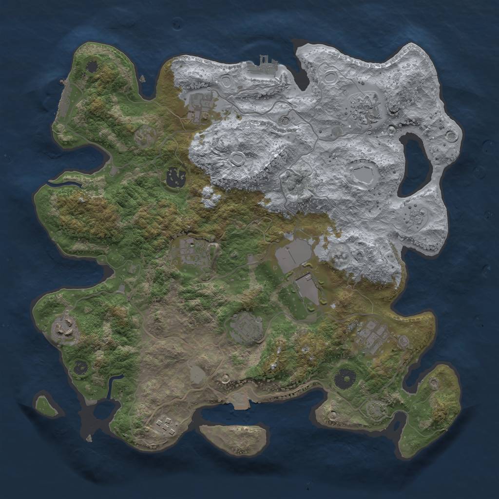 Rust Map: Procedural Map, Size: 3600, Seed: 46355776, 17 Monuments