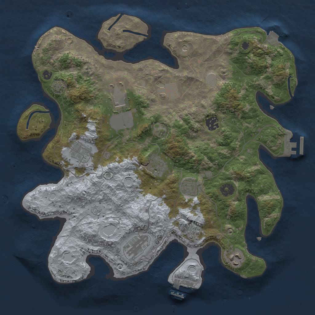 Rust Map: Procedural Map, Size: 3500, Seed: 27216537, 17 Monuments