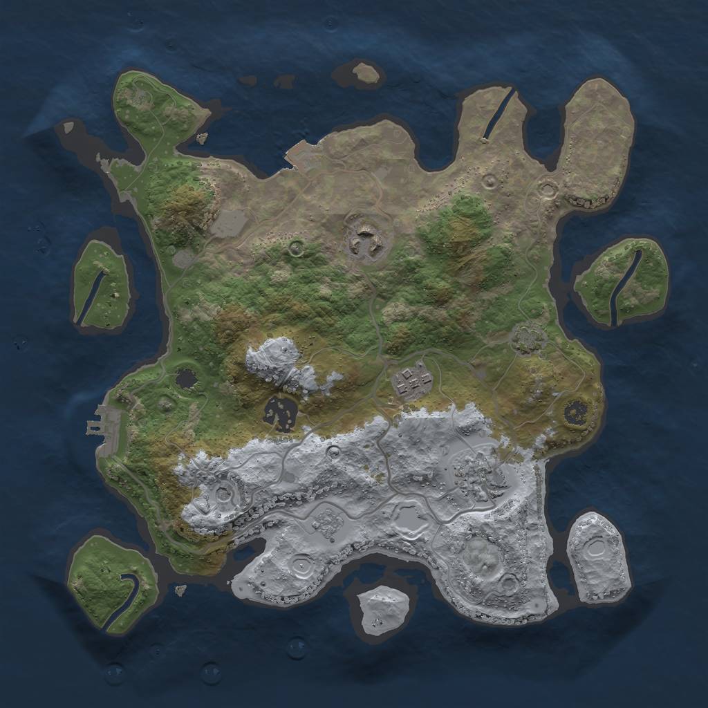 Rust Map: Procedural Map, Size: 3000, Seed: 535140175, 11 Monuments