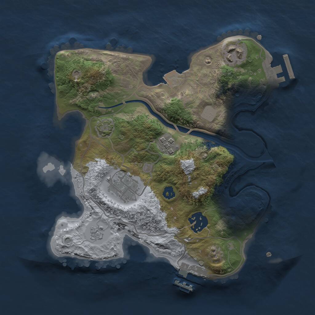 Rust Map: Procedural Map, Size: 2500, Seed: 1180338609, 9 Monuments