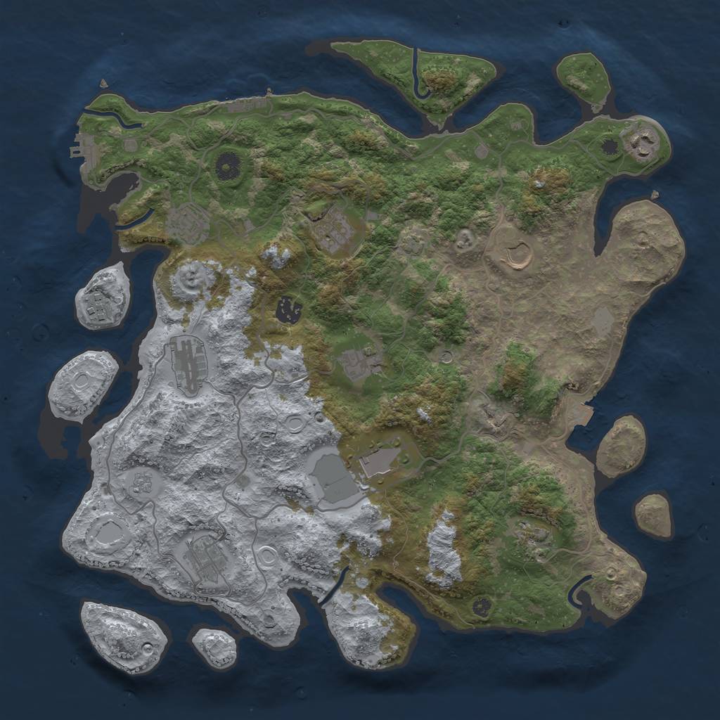 Rust Map: Procedural Map, Size: 4000, Seed: 1250121189, 19 Monuments