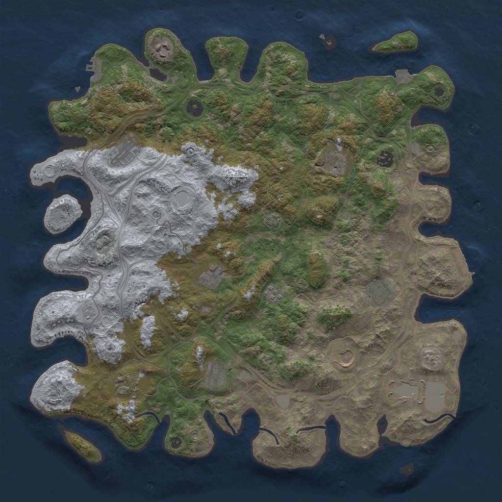 Rust Map: Procedural Map, Size: 4500, Seed: 257091252, 19 Monuments