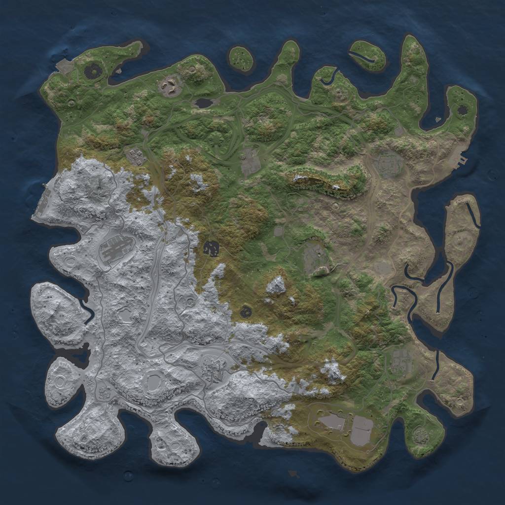 Rust Map: Procedural Map, Size: 4500, Seed: 1386215497, 18 Monuments