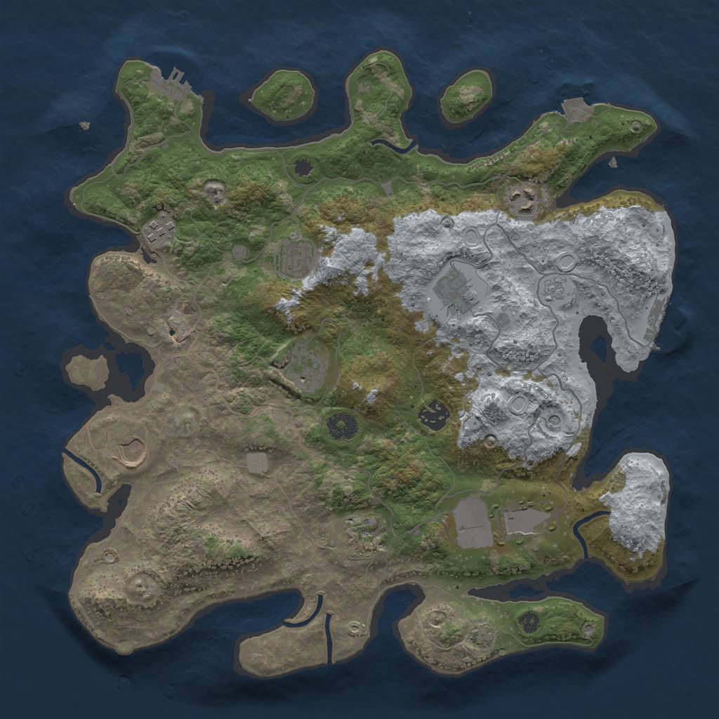 Rust Map: Procedural Map, Size: 3700, Seed: 1970658687, 17 Monuments