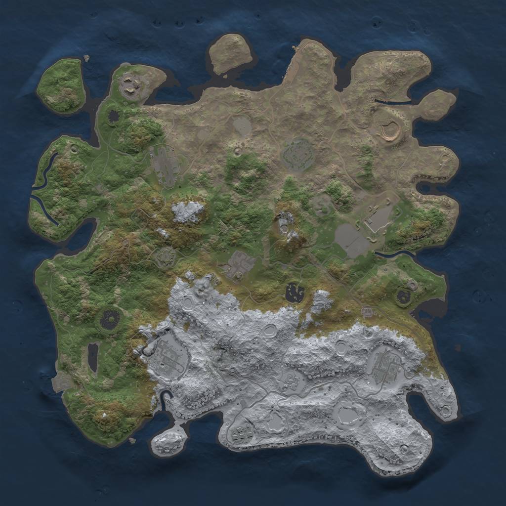 Rust Map: Procedural Map, Size: 3800, Seed: 631867631, 17 Monuments