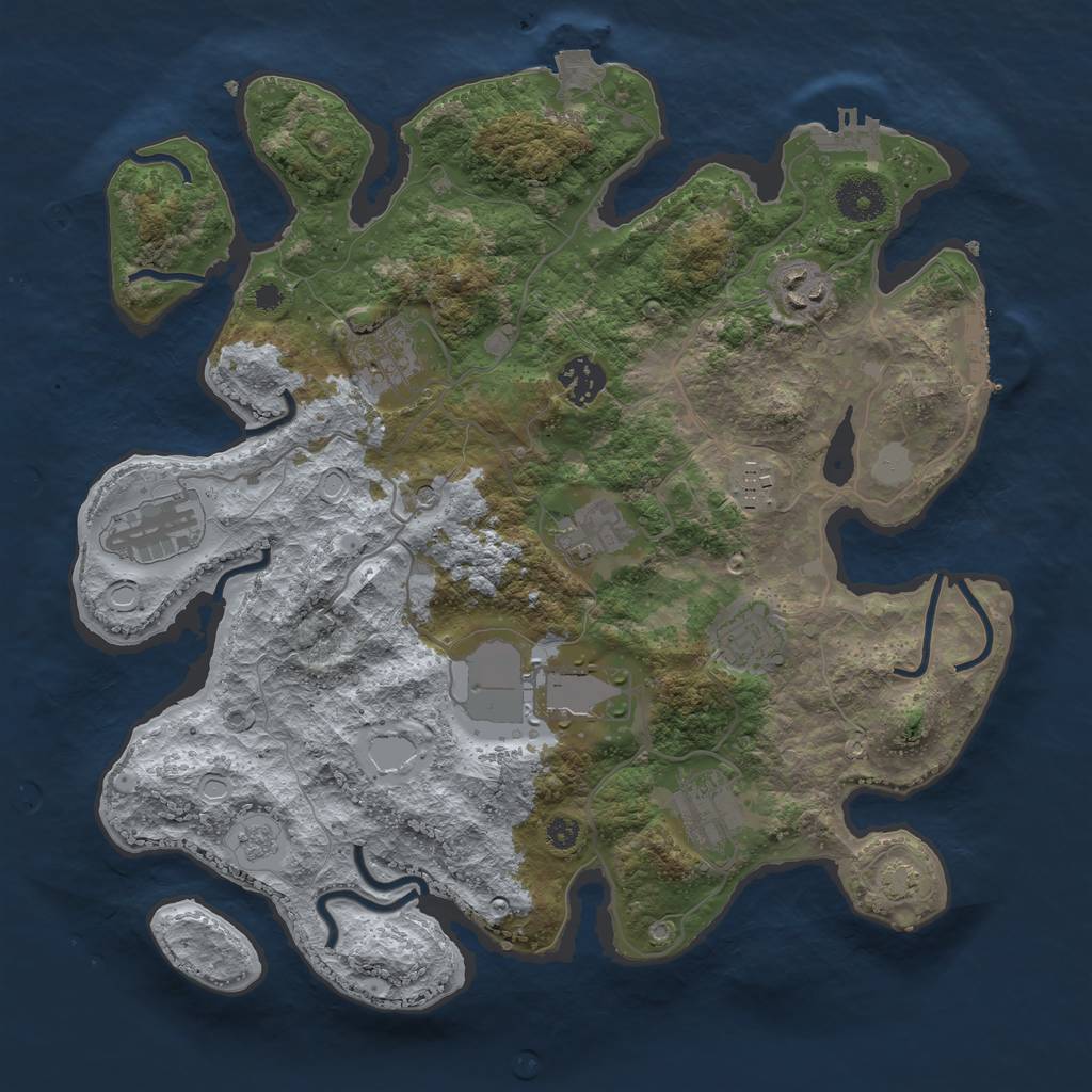 Rust Map: Procedural Map, Size: 3500, Seed: 394055449, 17 Monuments