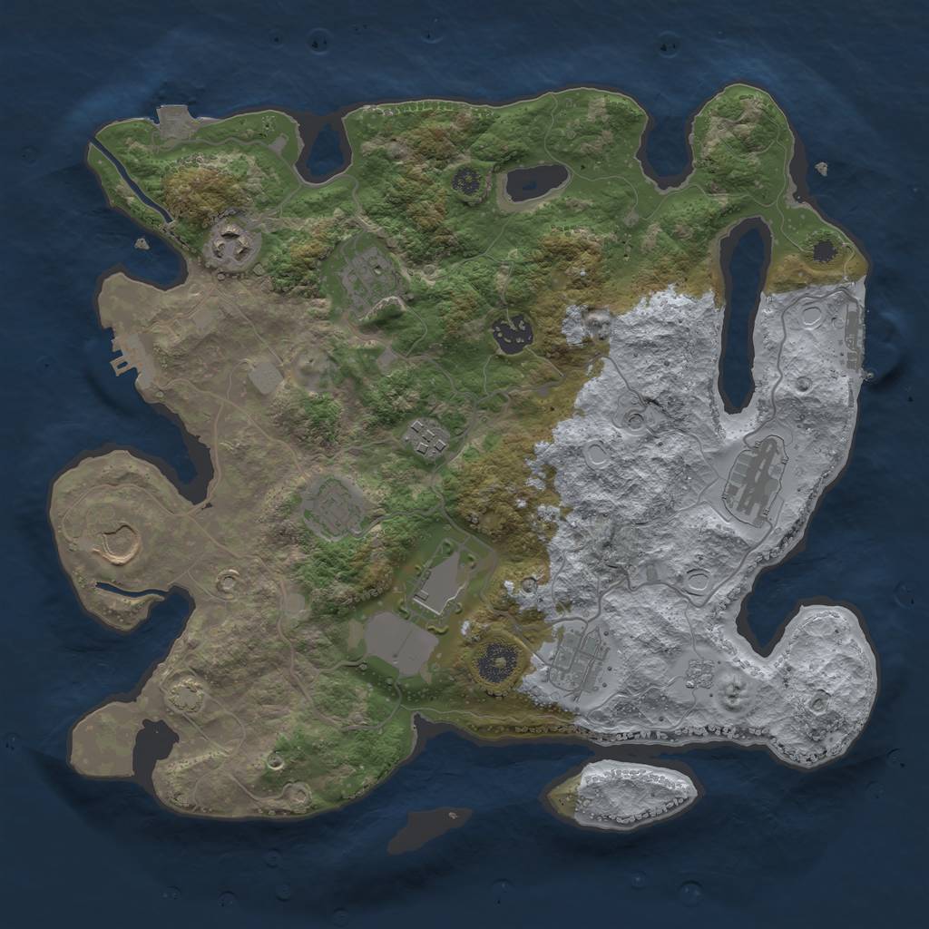 Rust Map: Procedural Map, Size: 3500, Seed: 321843288, 17 Monuments