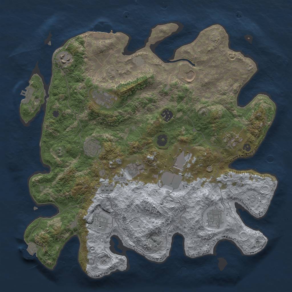 Rust Map: Procedural Map, Size: 3800, Seed: 342789254, 19 Monuments