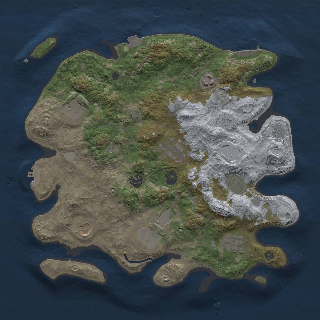 Rust Map: Procedural Map, Size: 3600, Seed: 1240372986, 17 Monuments