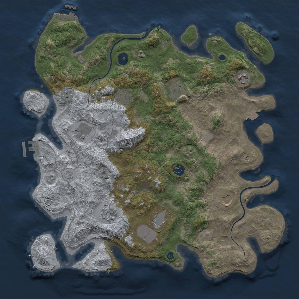 Rust Map: Procedural Map, Size: 3950, Seed: 2108740418, 15 Monuments