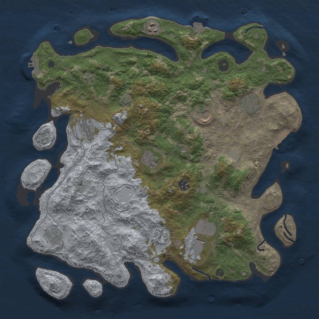 Rust Map: Procedural Map, Size: 4096, Seed: 1250121189, 18 Monuments