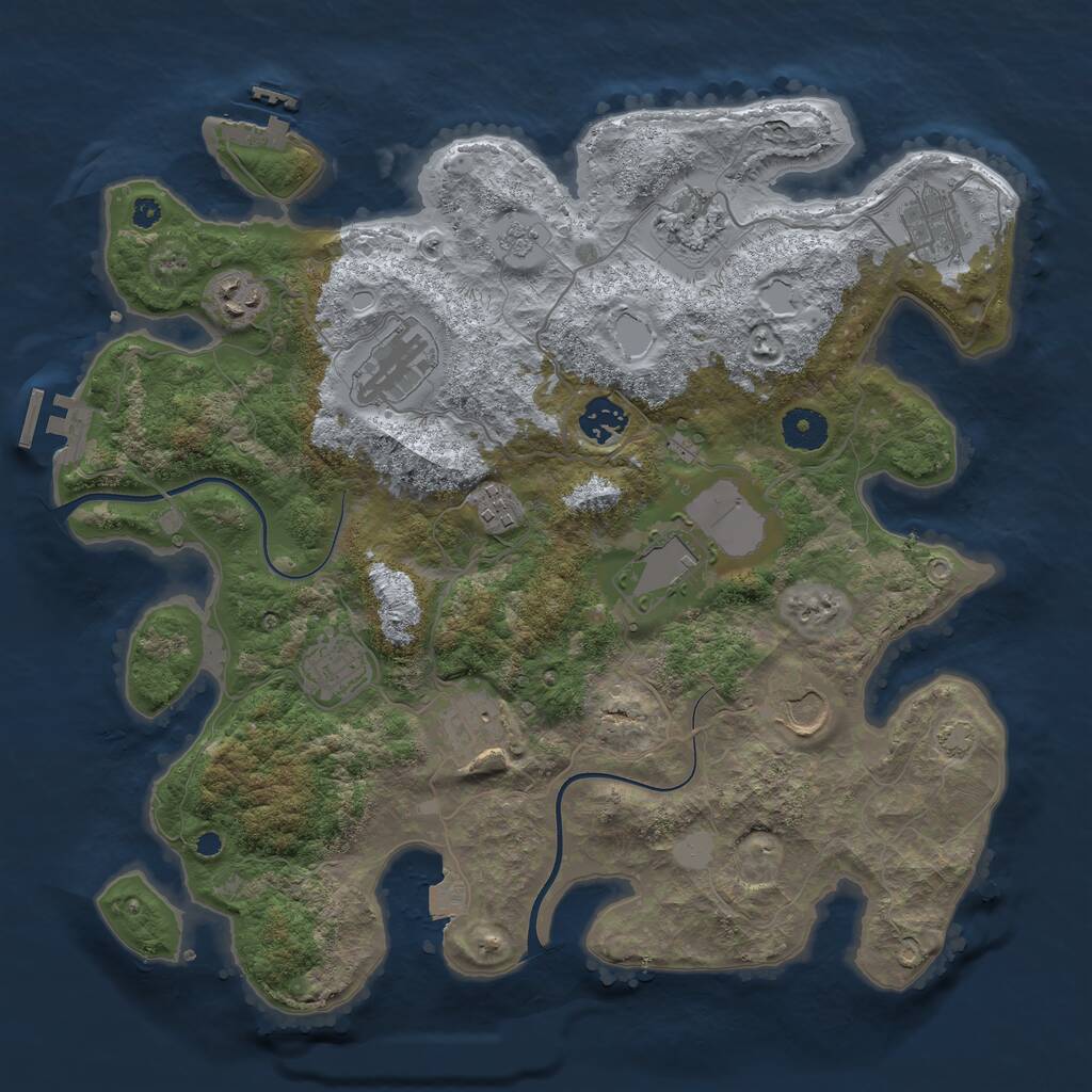 Rust Map: Procedural Map, Size: 3674, Seed: 1, 15 Monuments