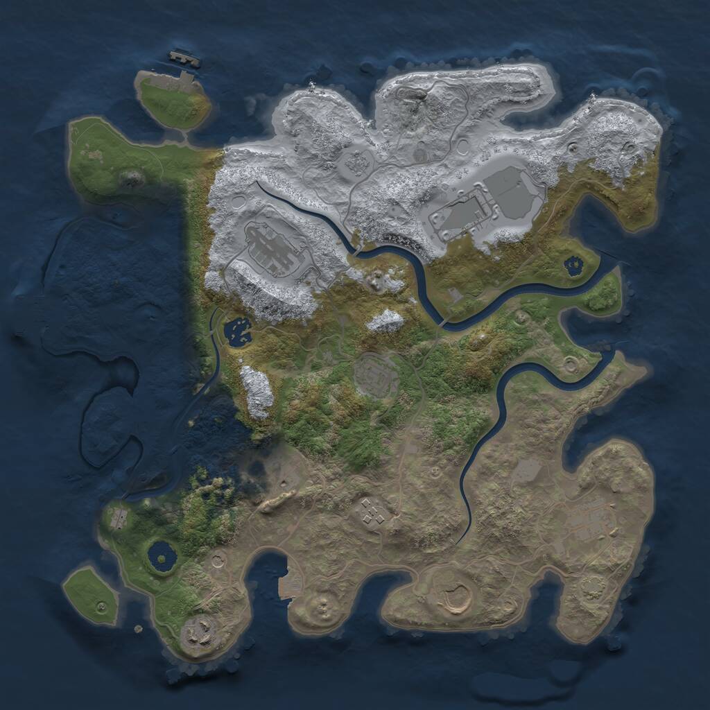 Rust Map: Procedural Map, Size: 3674, Seed: 1, 15 Monuments