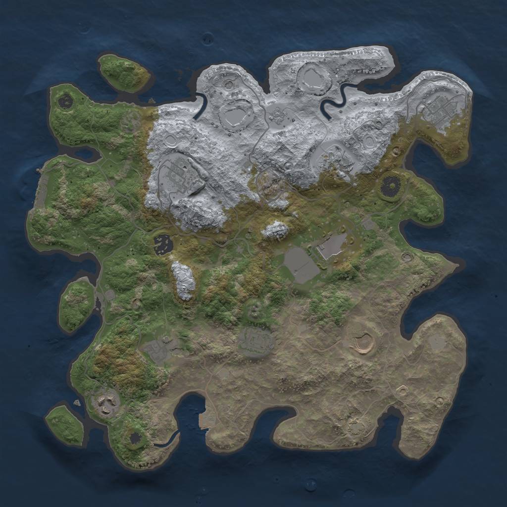 Rust Map: Procedural Map, Size: 3674, Seed: 1, 16 Monuments