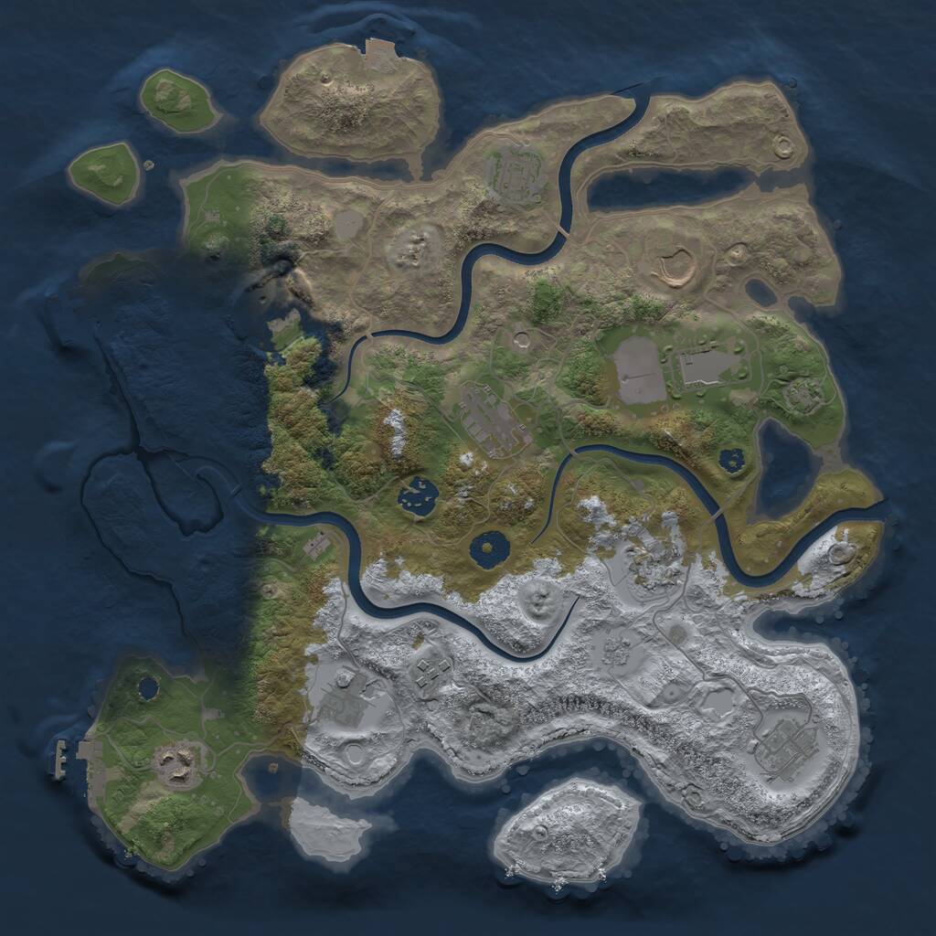 Rust Map: Procedural Map, Size: 3700, Seed: 445022368, 17 Monuments