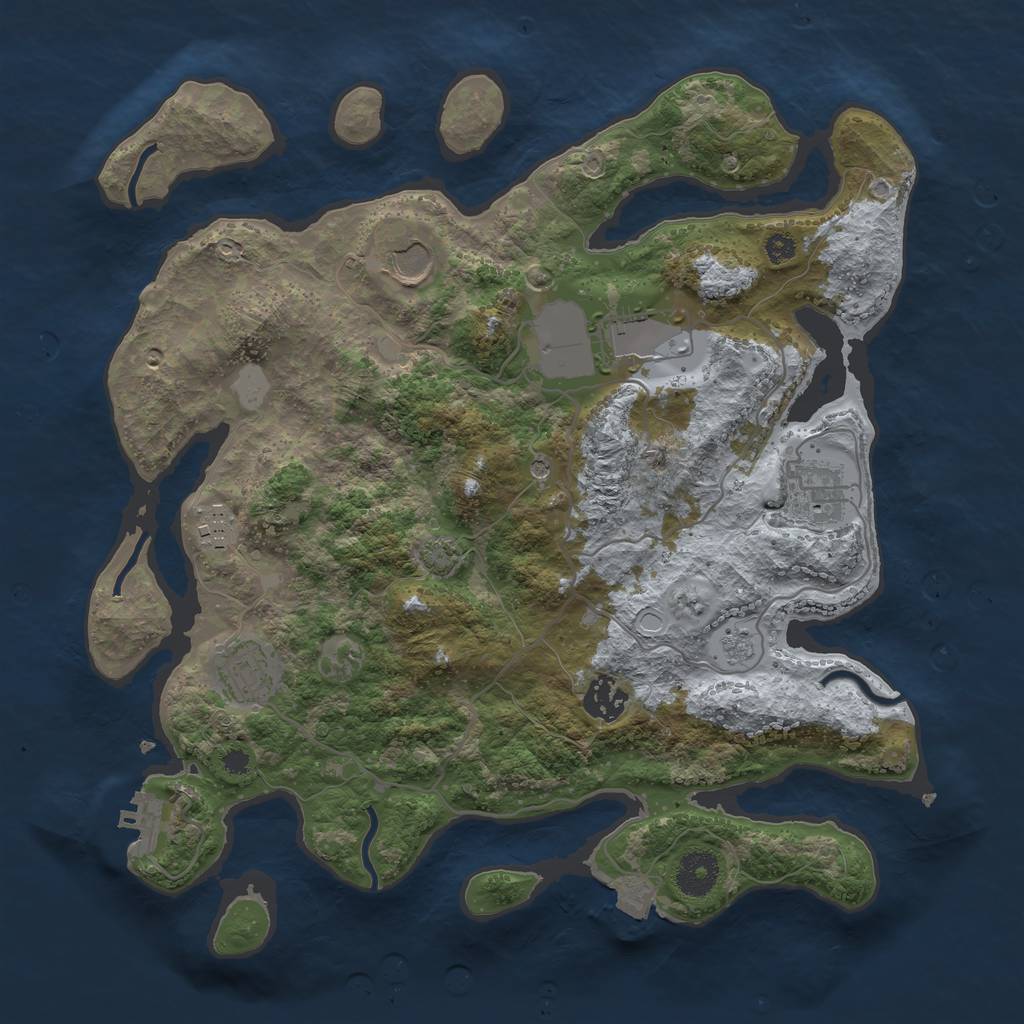Rust Map: Procedural Map, Size: 3500, Seed: 1038976607, 13 Monuments