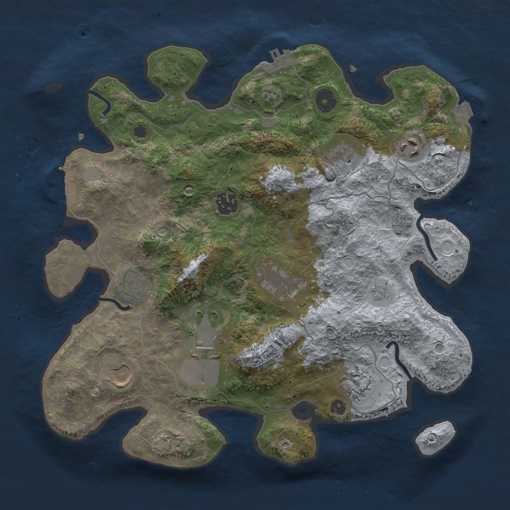 Rust Map: Procedural Map, Size: 3500, Seed: 834394729, 17 Monuments