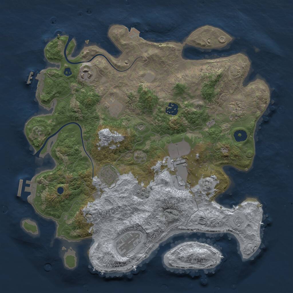 Rust Map: Procedural Map, Size: 3500, Seed: 1384933673, 14 Monuments