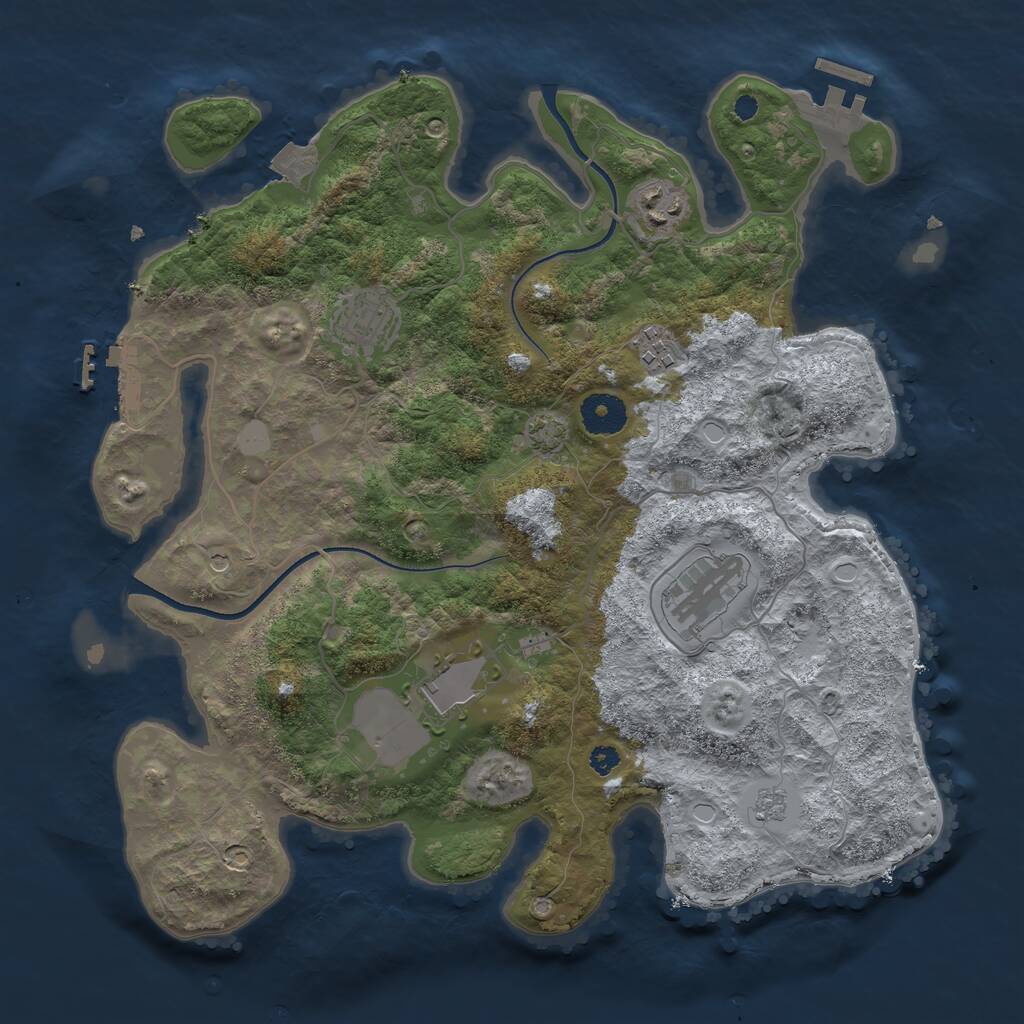 Rust Map: Procedural Map, Size: 3500, Seed: 672354665, 11 Monuments