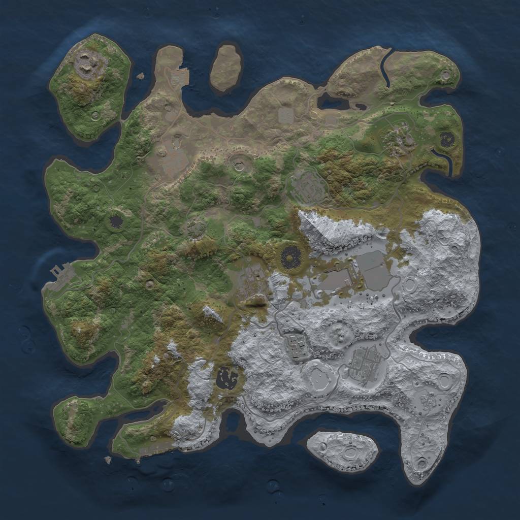 Rust Map: Procedural Map, Size: 3500, Seed: 728808321, 17 Monuments