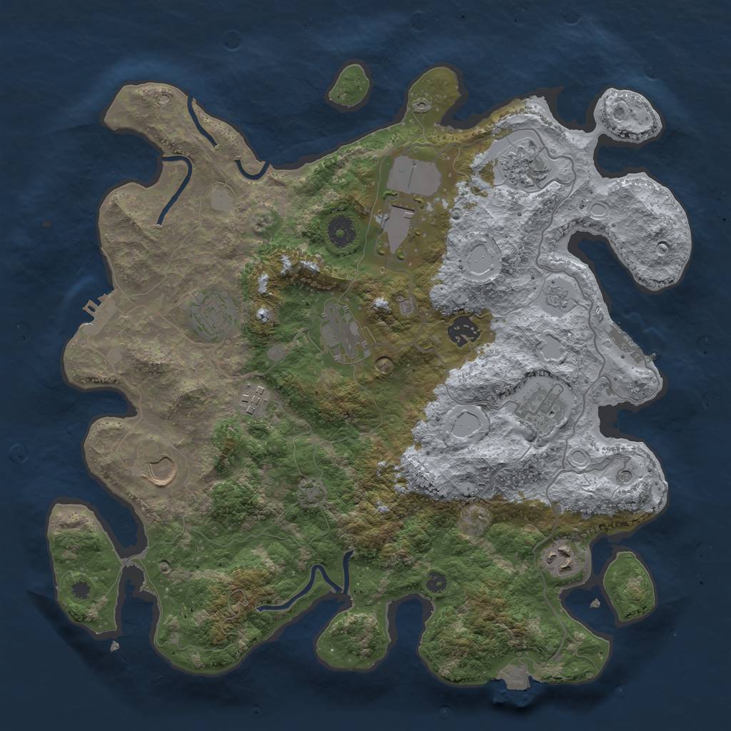 Rust Map: Procedural Map, Size: 3700, Seed: 334501666, 17 Monuments