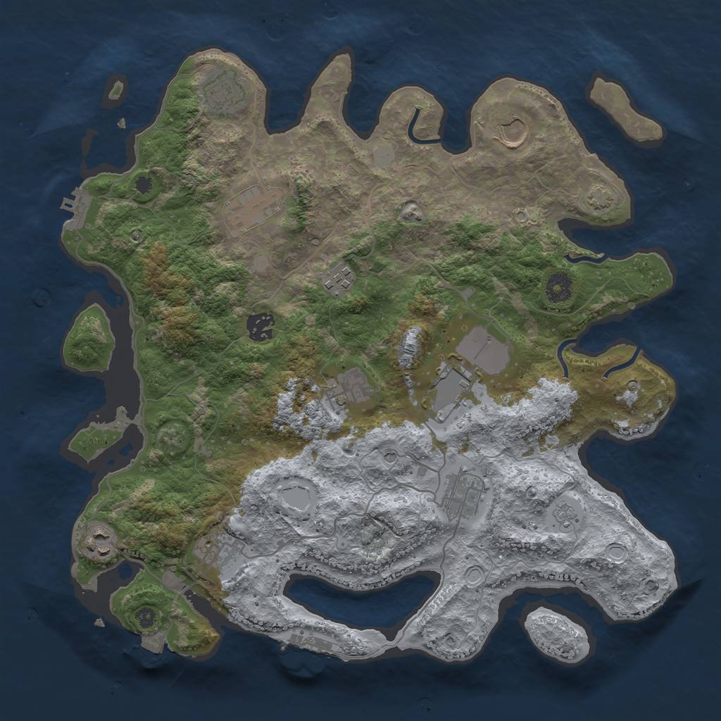 Rust Map: Procedural Map, Size: 3700, Seed: 2085971783, 18 Monuments