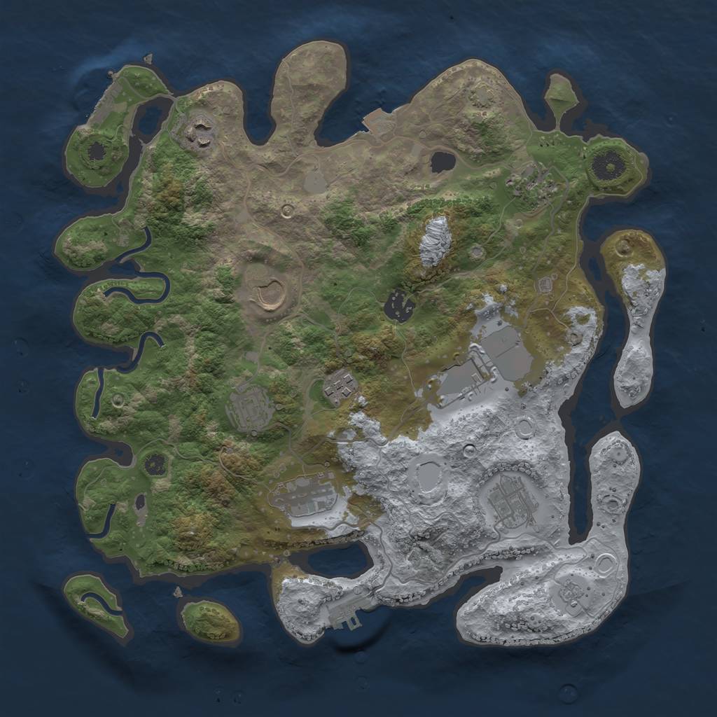 Rust Map: Procedural Map, Size: 3500, Seed: 1036131989, 16 Monuments