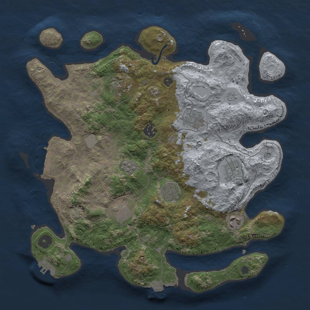 Rust Map: Procedural Map, Size: 3499, Seed: 1291631455, 16 Monuments