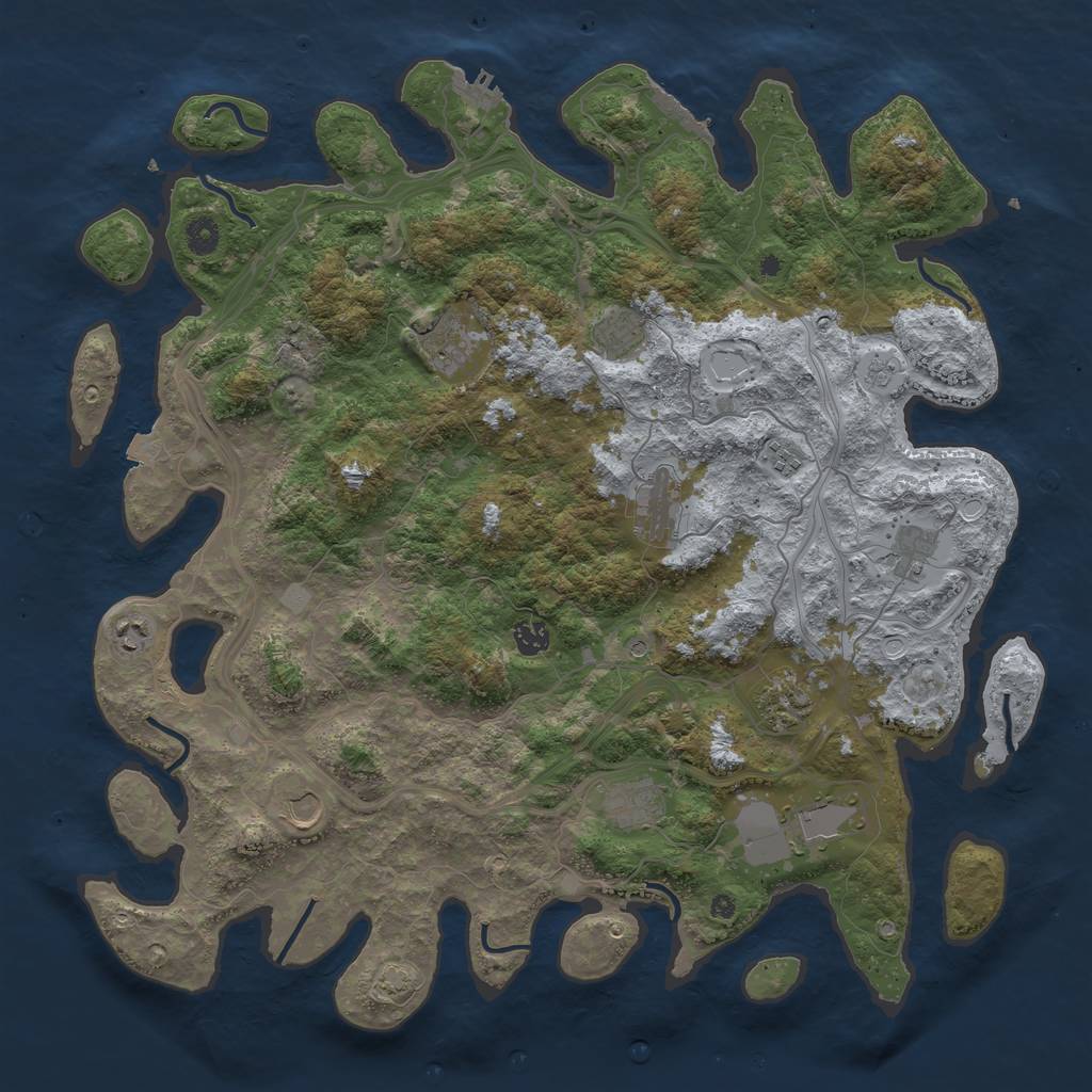 Rust Map: Procedural Map, Size: 4500, Seed: 1323391264, 19 Monuments