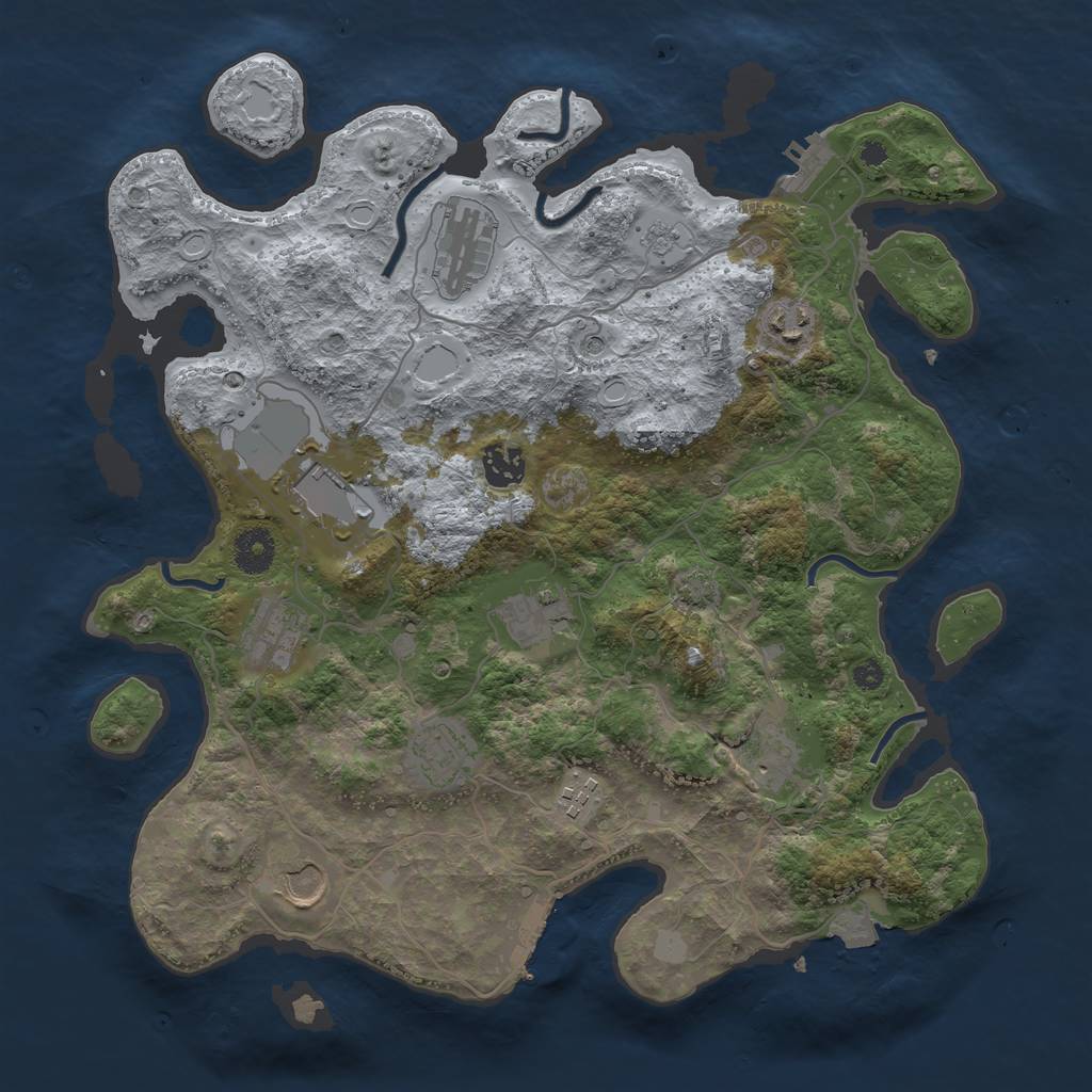 Rust Map: Procedural Map, Size: 3700, Seed: 1943969578, 18 Monuments