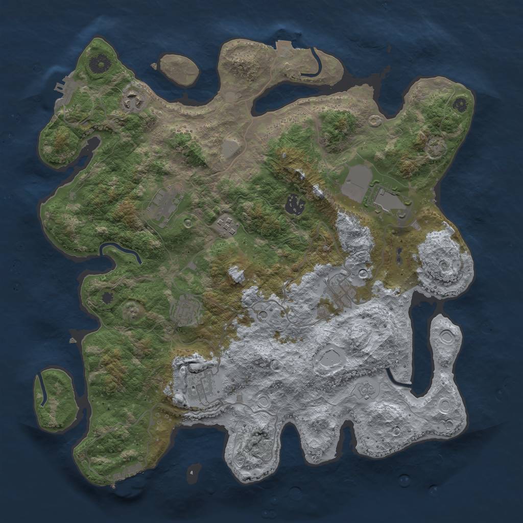 Rust Map: Procedural Map, Size: 3850, Seed: 1578067479, 16 Monuments