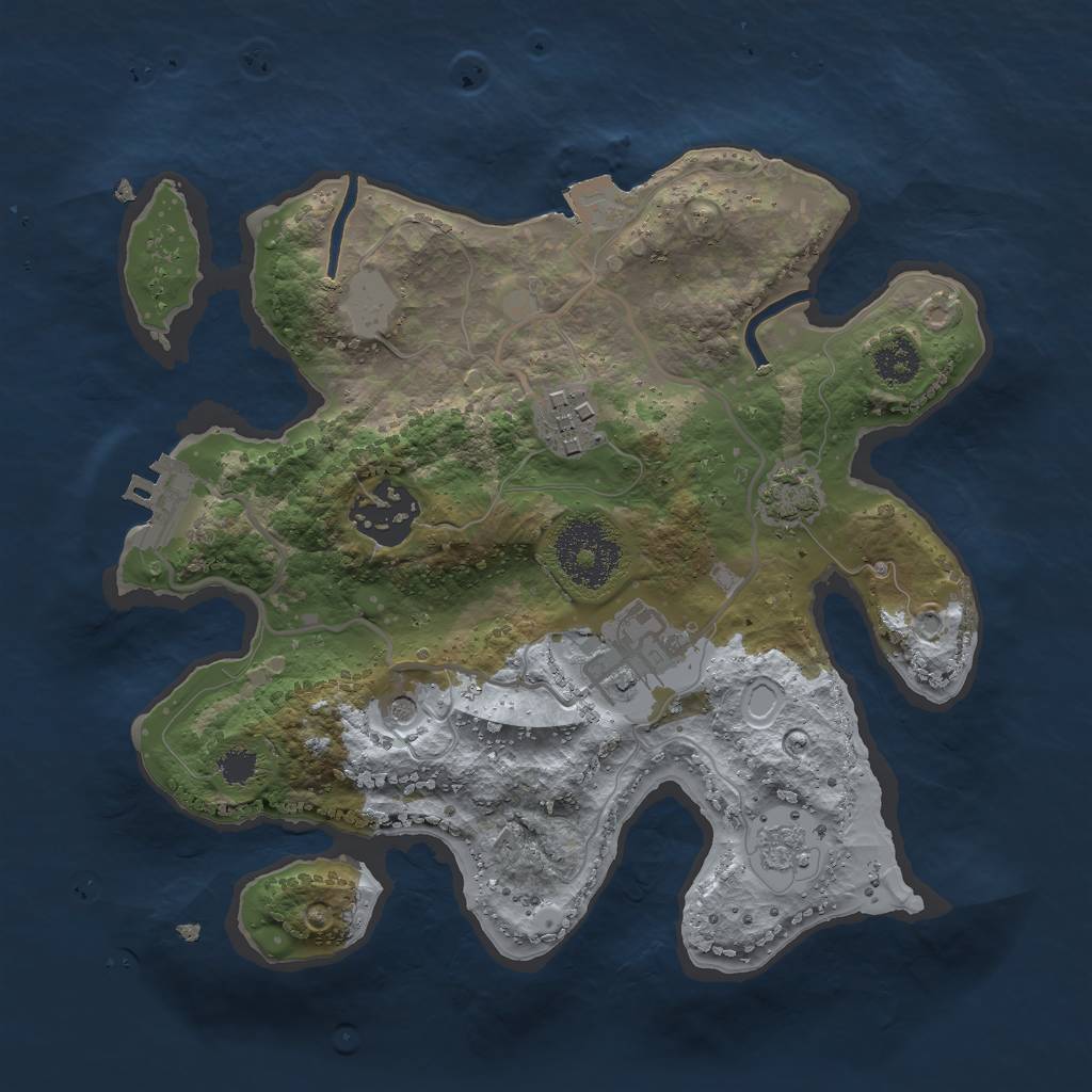 Rust Map: Procedural Map, Size: 2500, Seed: 1190273497, 10 Monuments