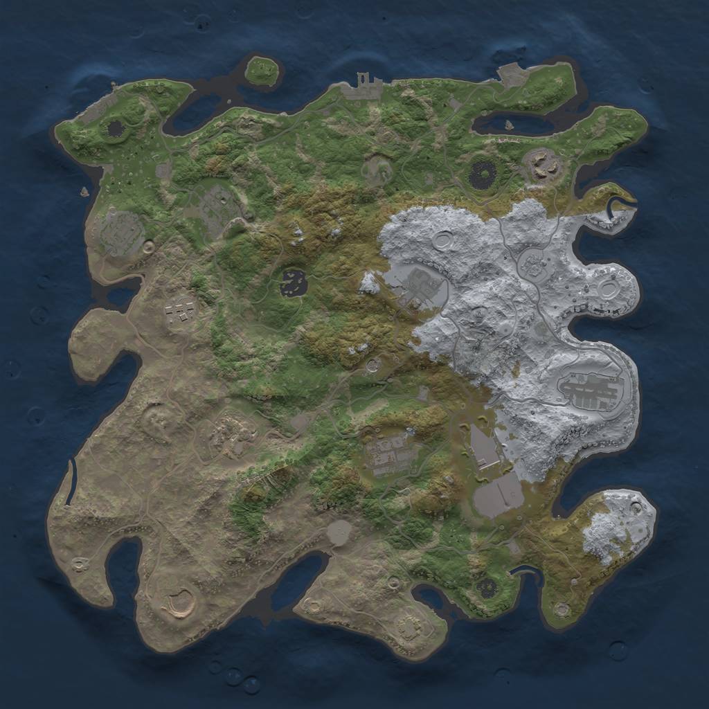 Rust Map: Procedural Map, Size: 3700, Seed: 2140268447, 19 Monuments