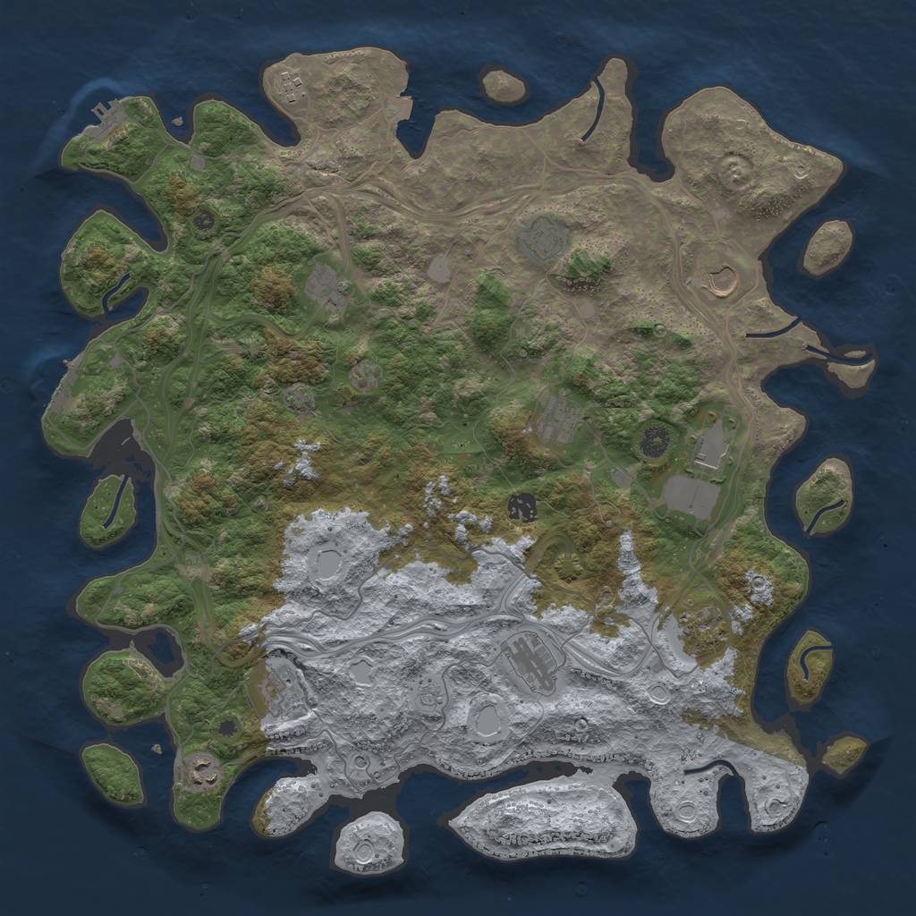 Rust Map: Procedural Map, Size: 4500, Seed: 1285142590, 19 Monuments