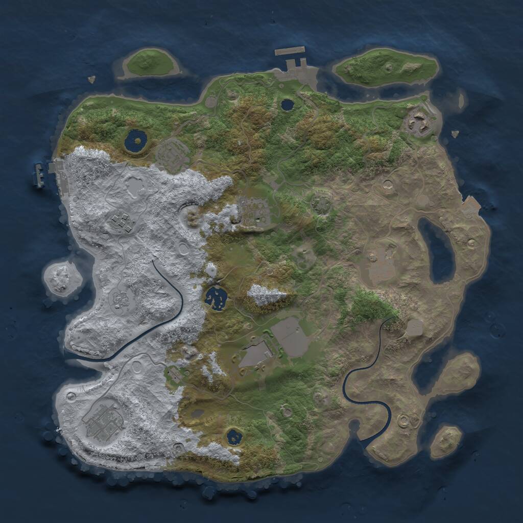 Rust Map: Procedural Map, Size: 3500, Seed: 2053661617, 14 Monuments