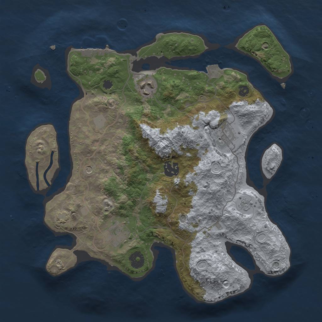 Rust Map: Procedural Map, Size: 3000, Seed: 735921783, 11 Monuments