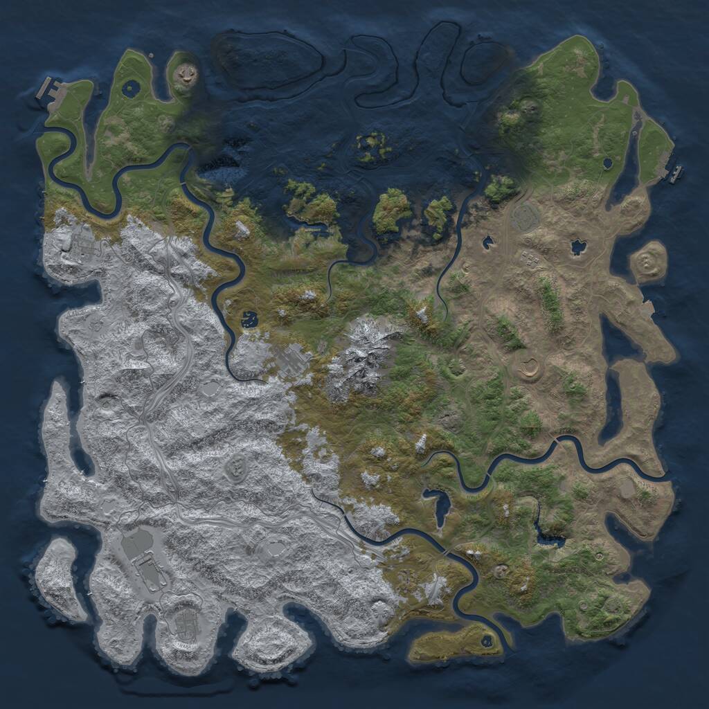 Rust Map: Procedural Map, Size: 6000, Seed: 1136755360, 17 Monuments