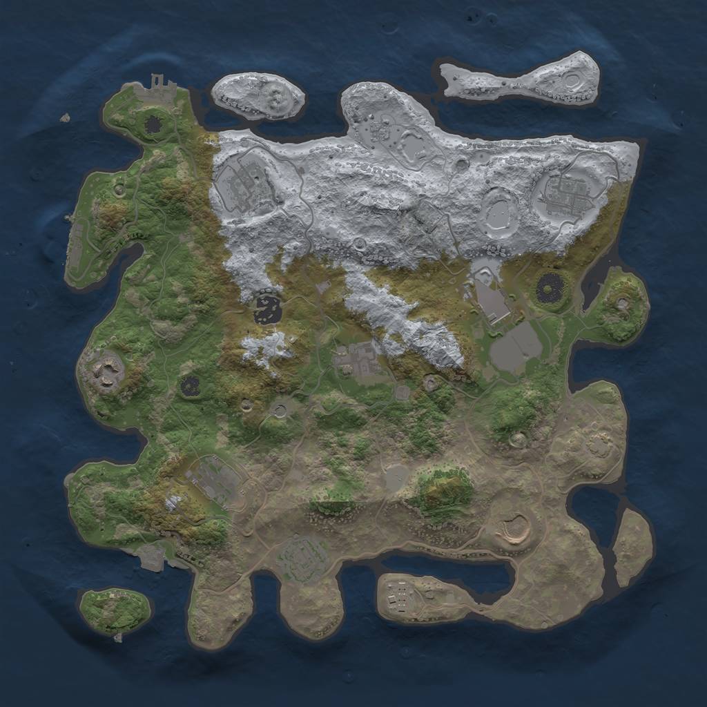 Rust Map: Procedural Map, Size: 3600, Seed: 2063740381, 18 Monuments