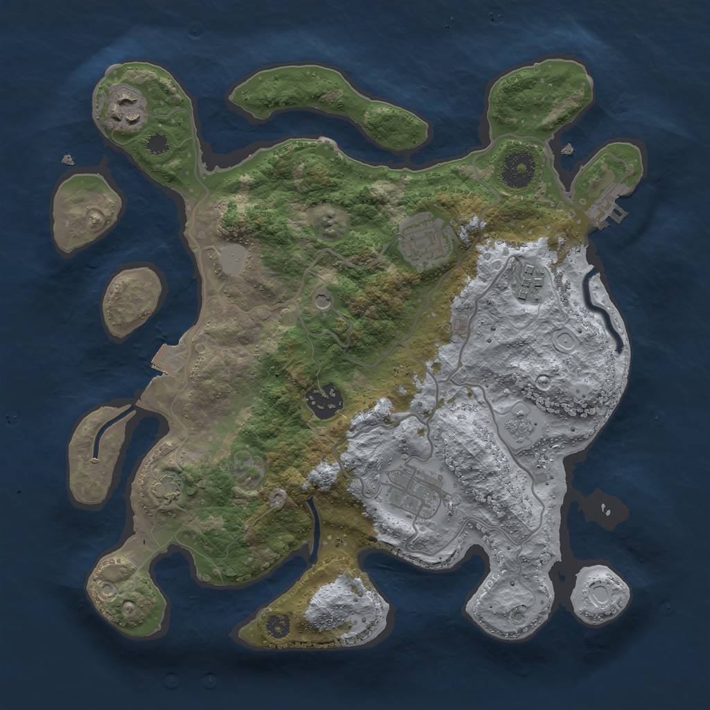 Rust Map: Procedural Map, Size: 3000, Seed: 6397, 12 Monuments