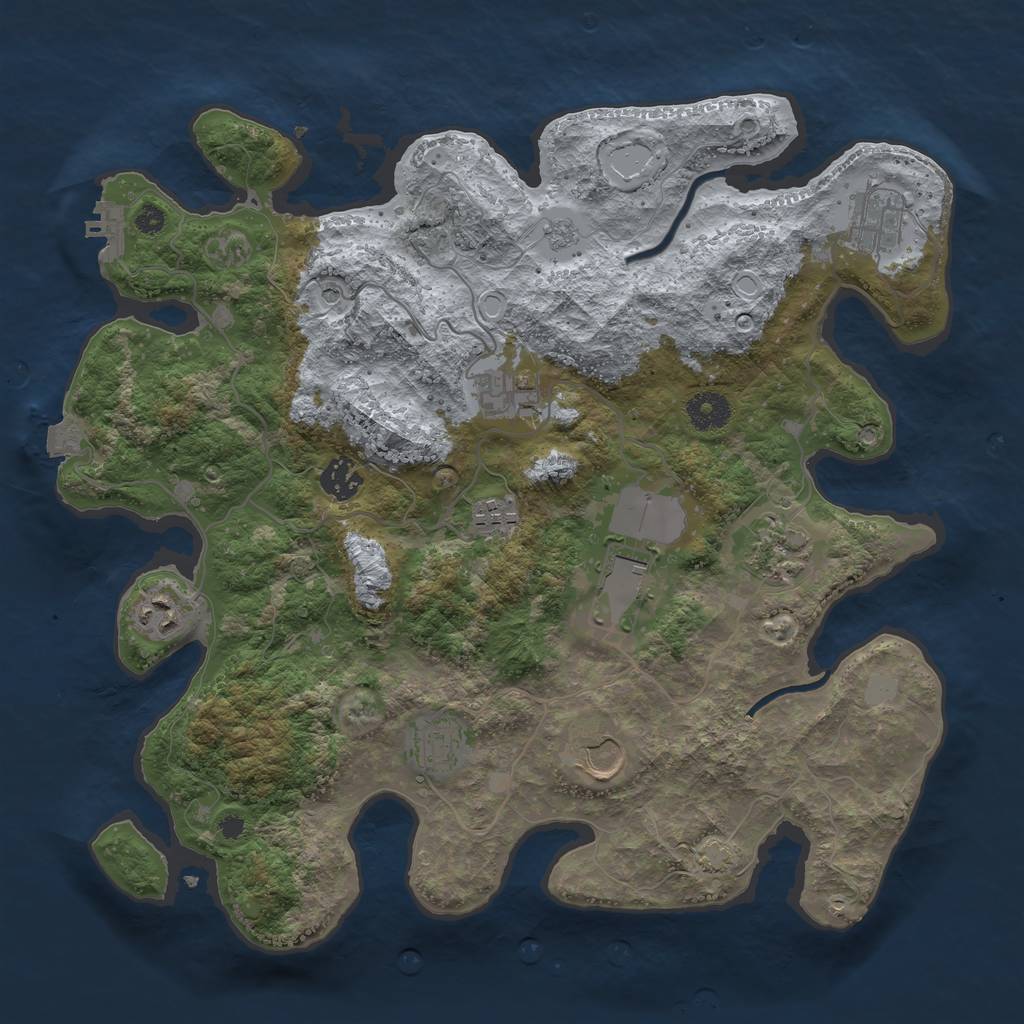 Rust Map: Procedural Map, Size: 3699, Seed: 1, 16 Monuments