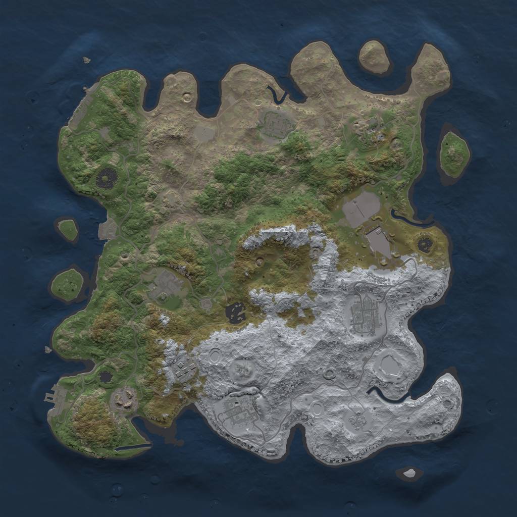 Rust Map: Procedural Map, Size: 3600, Seed: 1638752813, 16 Monuments