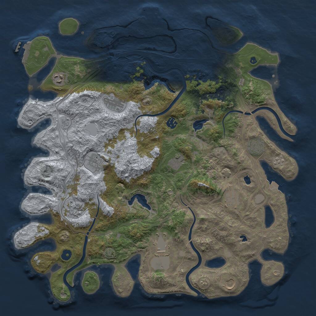 Rust Map: Procedural Map, Size: 4500, Seed: 1091427148, 17 Monuments