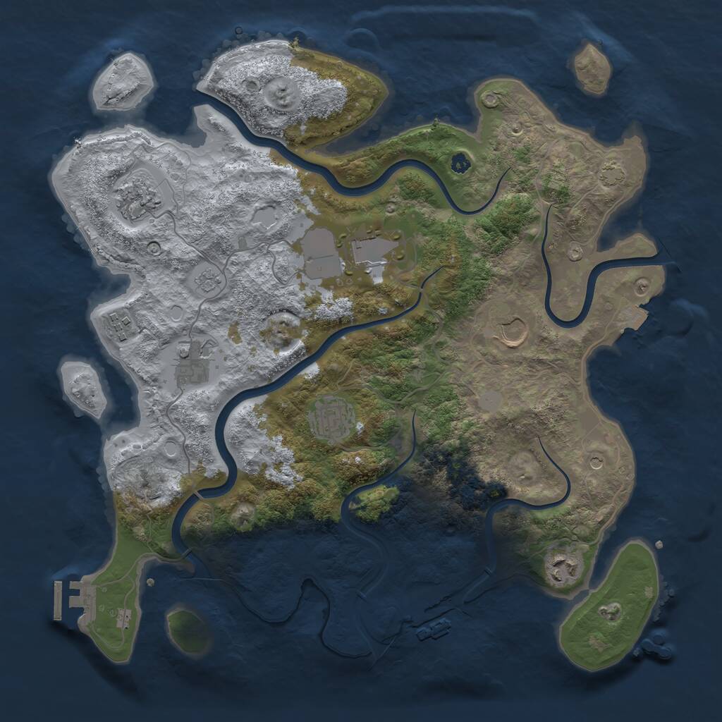 Rust Map: Procedural Map, Size: 3700, Seed: 1048358432, 13 Monuments