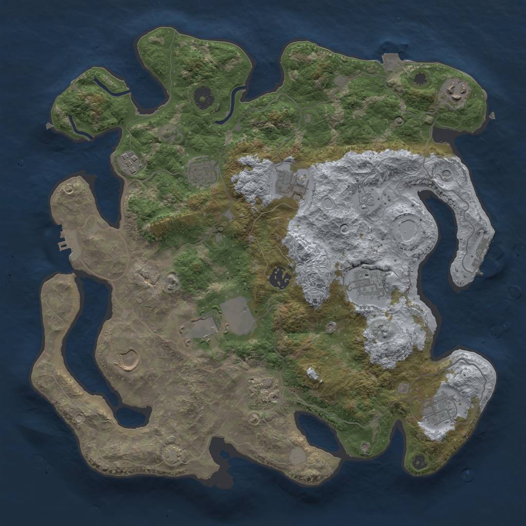 Rust Map: Procedural Map, Size: 3700, Seed: 2125131553, 18 Monuments