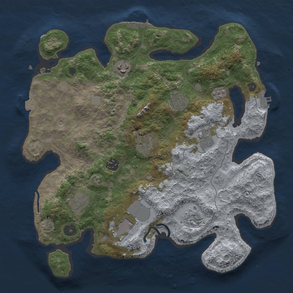 Rust Map: Procedural Map, Size: 3500, Seed: 1694621390, 17 Monuments