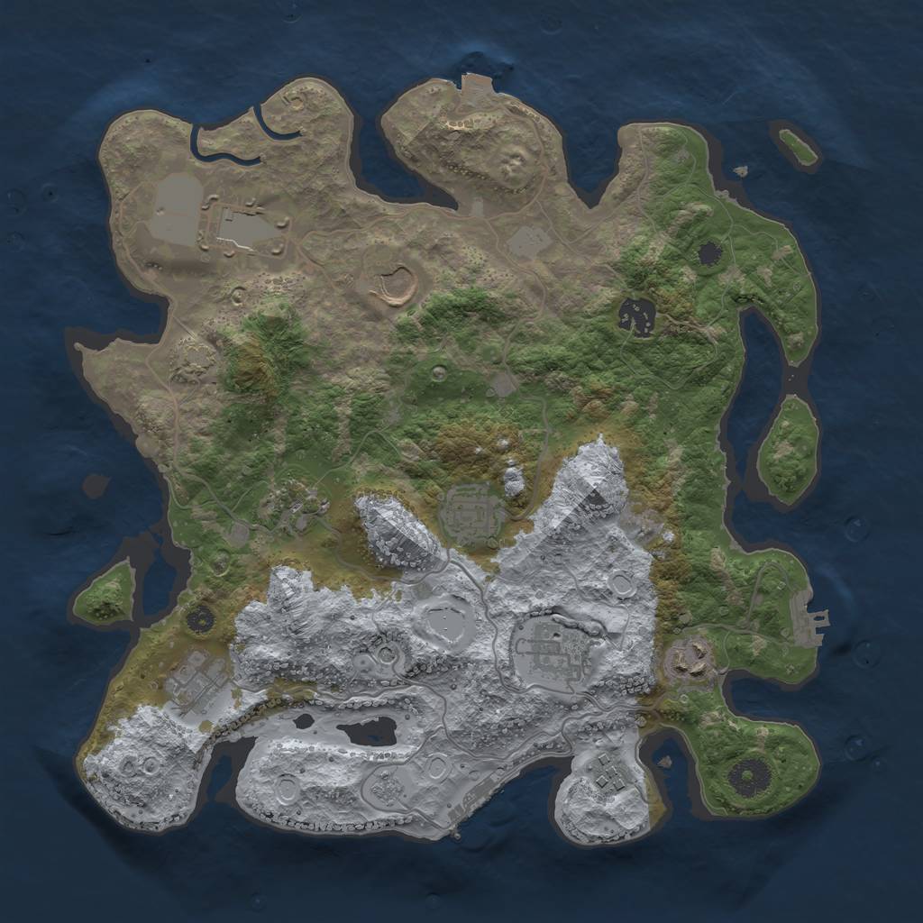 Rust Map: Procedural Map, Size: 3500, Seed: 377040790, 17 Monuments