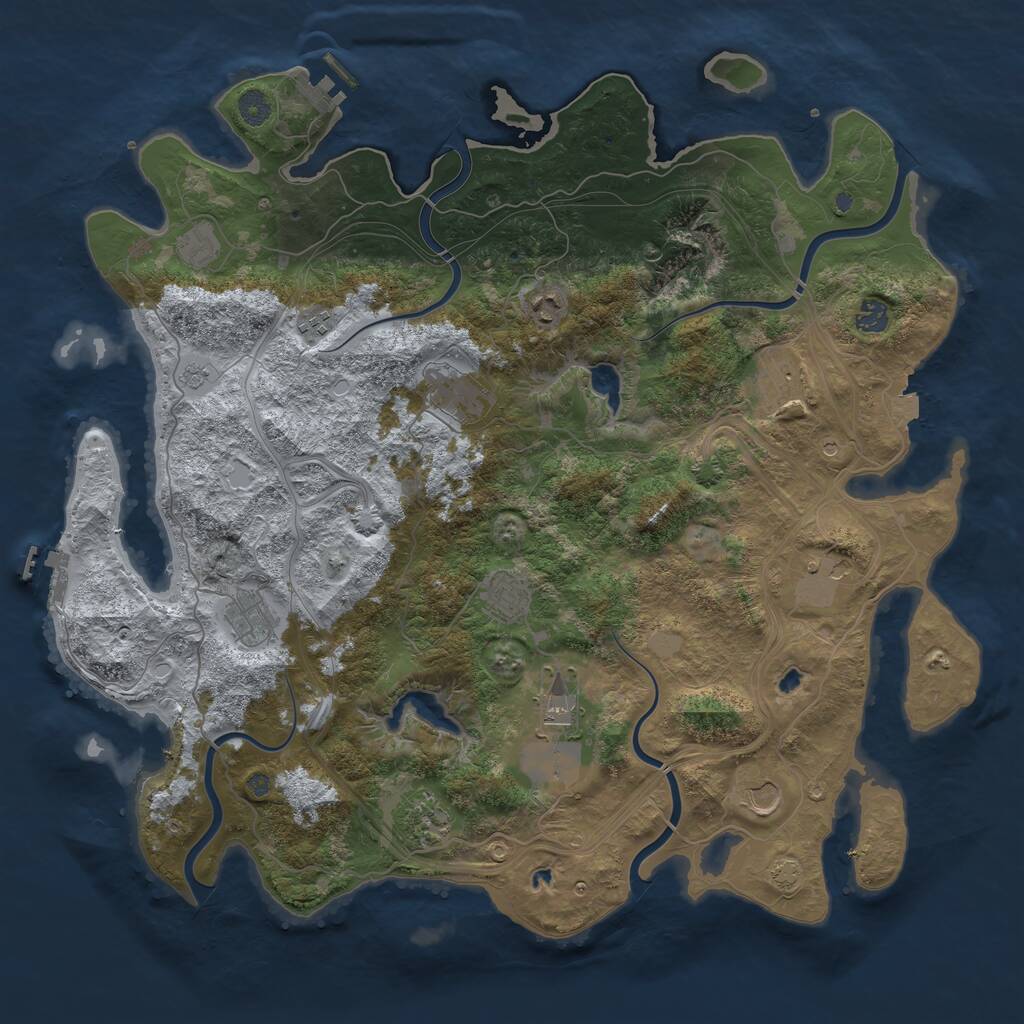 Rust Map: Procedural Map, Size: 4550, Seed: 1185131757, 17 Monuments