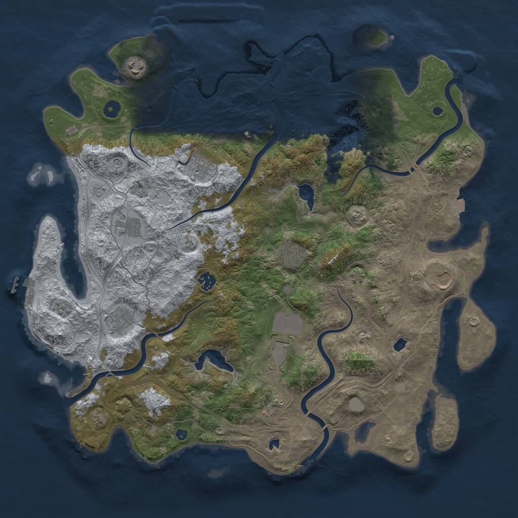 Rust Map: Procedural Map, Size: 4550, Seed: 1185131757, 16 Monuments